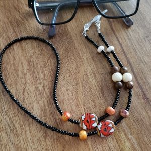 26BOHPW Handmade 26" Black & Orange Hand Painted & Wood Eyeglass/Mask Chain